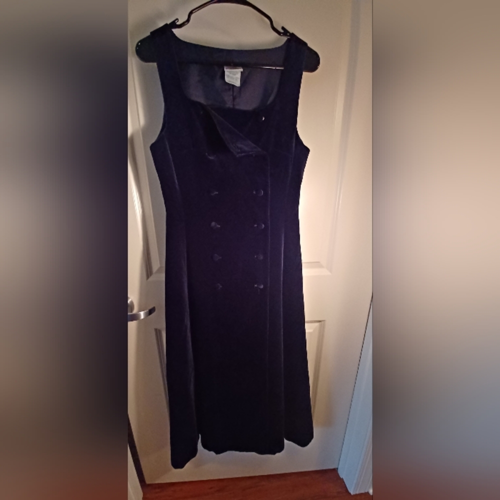 Vintage Laura Ashley Velvet Double Button Deep Blue Holiday Dress